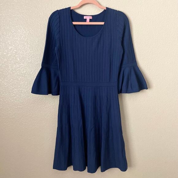 Lilly Pulitzer Dress Womens Medium Navy Blue Brandi High Rise Ribbed Knit Mini - Picture 3 of 12